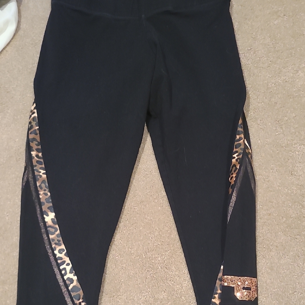 PINK Victoria's Secret Black Leggings with Leopard Print